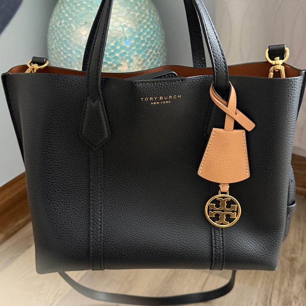 Tory Burch Black Leather Satchel with Tan Accent Tag - Picture 7 of 8